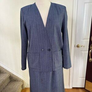 Professionally made, navy and gray striped 2-piece jacket/skirt.